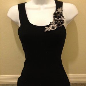 XS Black Flower Embroidered Wifebeater Tank Top